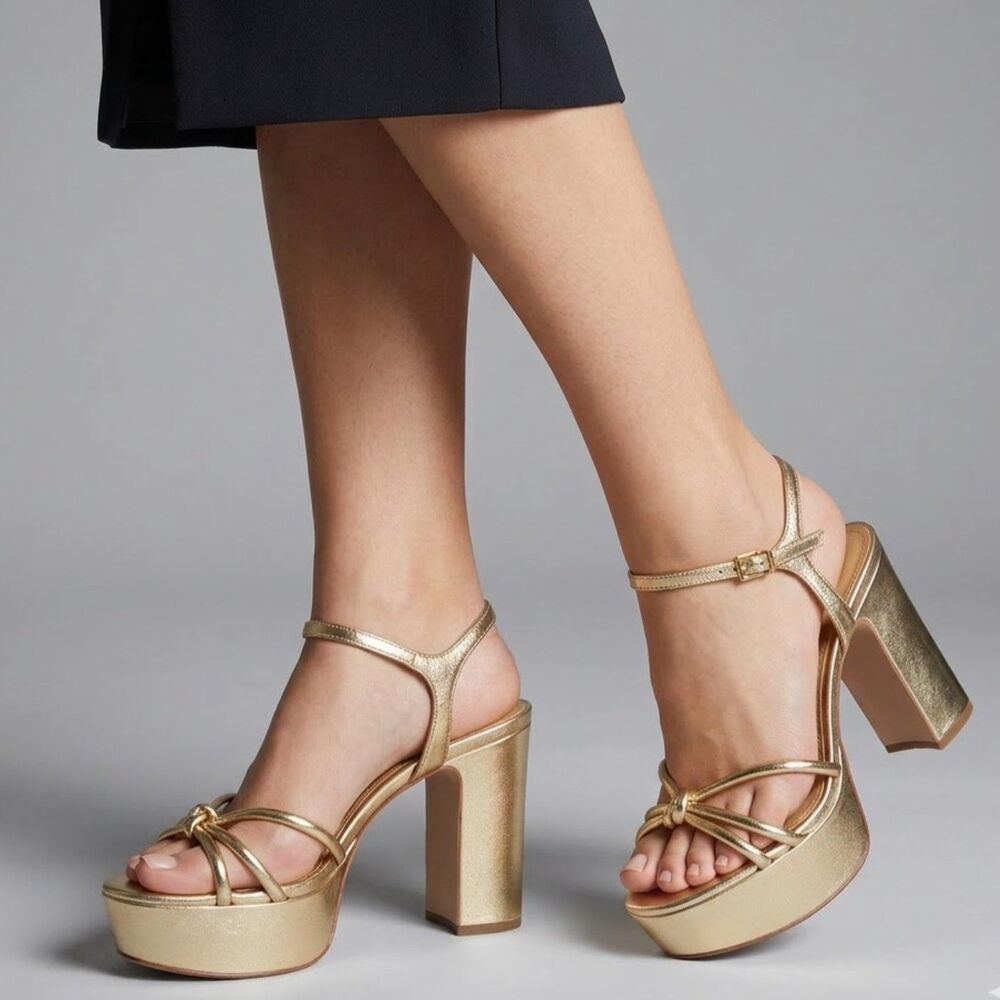 Schutz Platform Platform Sandals 9.5 Strappy Wedding Formal Metallic Gold Kelsie